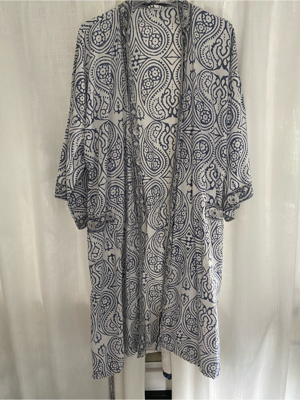 Block print cotton robe & Navy Paisley, made in India